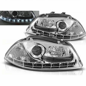 Chrom LED Scheinwerfer Set Seat Ibiza 6L 04.02-2008 mit Tagfahrlicht-Optik