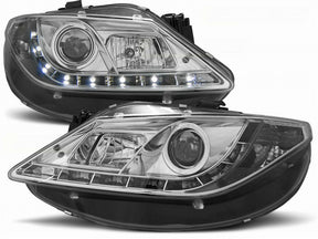 LED Scheinwerfer Set Seat Ibiza 6J 2008-2012 chrom mit Tagfahrlicht Streifen