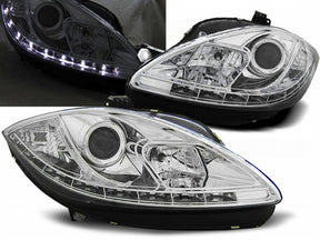 Chrom LED Scheinwerfer Set für Seat Leon 1P 2009-2012, mit Tagfahrlicht-Optik
