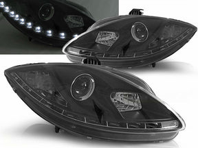 Schwarze LED Scheinwerfer mit Tagfahrlicht für Seat Leon 1P Facelift 09-12