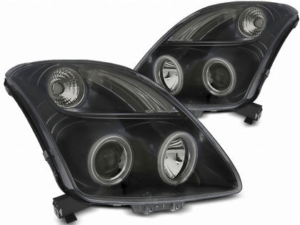 Angel Eyes Scheinwerfer Set in schwarz für Suzuki Swift 05.2005-2010 CCFL
