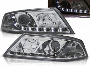 Chrom LED Scheinwerfer Set für Skoda Octavia II 03.2004-2008, mit Tagfahrlichtstreifen