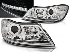 Chrom LED Scheinwerfer Set für Skoda Octavia 2009-2012, Tuning Scheinwerfer mit Tagfahrlicht Streifen