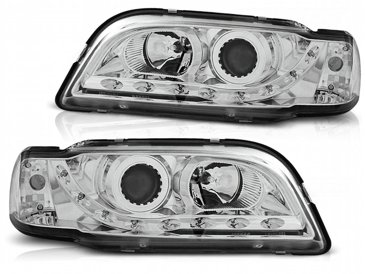 Scheinwerfer Set Chrom für Volvo S40 V40 1996–2000 mit LED Standlicht - CR Tuning