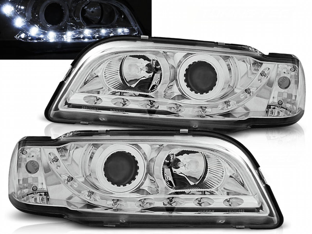 Scheinwerfer Set Chrom für Volvo S40 V40 1996–2000 mit LED Standlicht - CR Tuning