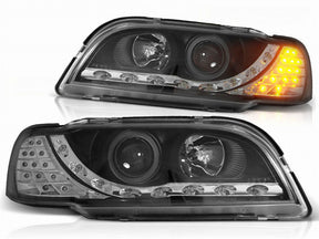 Schwarze LED Scheinwerfer für Volvo S/V40 96-00 mit Tagfahrlicht und Blinker