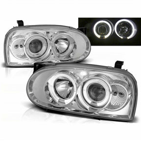 Scheinwerfer chrom, vorne, Paar, 1991-1997 für VW Golf 3 LED Angel Eyes