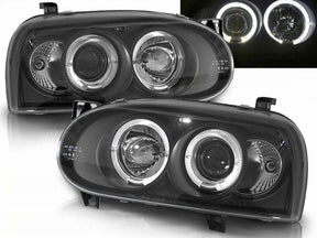 Scheinwerfer mit Ringen 09/1991-08/1997 für VW Golf III schwarze LED Angel Eyes
