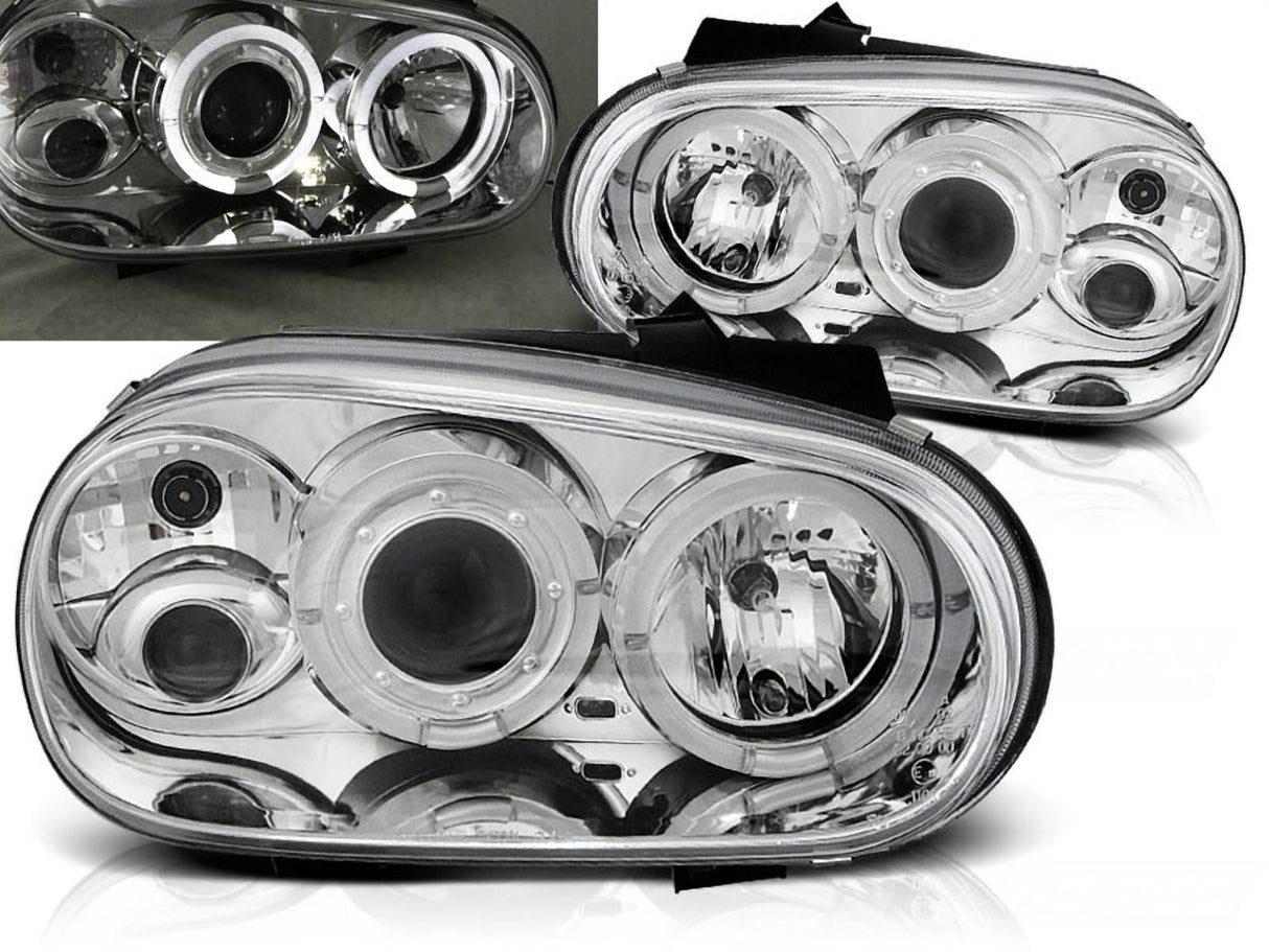 LED Angel Eyes Scheinwerfer für VW Golf IV 4 chrom inkl NSW  09.1997-09.2003