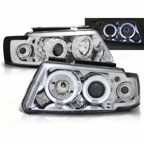 Chrom Angel Eyes LED Scheinwerfer VW Passat 3B B5 1996-2000, Tuning Scheinwerfer mit Ringen