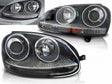 Sport Scheinwerfer Set Schwarz für VW Golf 5 2003-2009, Halogen, silberne Akzente