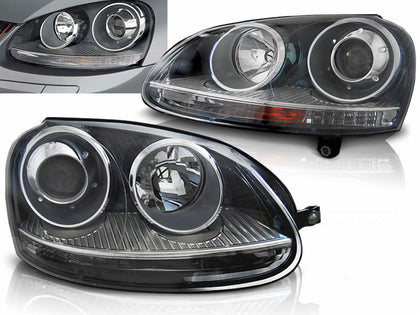 Sport Scheinwerfer Set Schwarz für VW Golf 5 2003–2009 schwarz silber Halogen