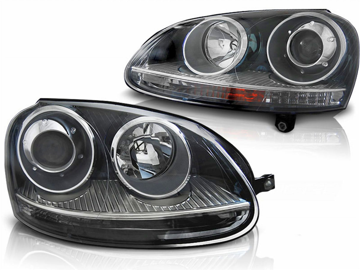 Sport Scheinwerfer Set Schwarz für VW Golf 5 2003–2009 schwarz silber Halogen