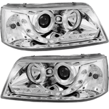 LED Scheinwerfer für VW T5 mit Doppel-Standlichtringen und integrierten Blinkern, Chrom