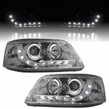 LED Scheinwerfer für VW Passat B5 mit Tagfahrlicht-Optik, Doppelring-Design, Klarglas