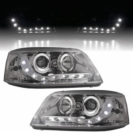 LED Scheinwerfer für VW Passat B5 mit Tagfahrlicht-Optik, Doppelring-Design, Klarglas