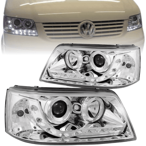 Chrom LED Scheinwerfer Set für VW T5 Bus Multivan 04-09 inkl Stellmotor