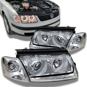Angel Eyes Scheinwerfer Set chrom VW Passat B5 3B 1996-2000 LED Tagfahrlicht Optik