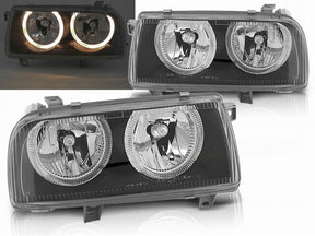 Scheinwerfer schwarz mit Angel Eyes Ringen, CR-Tuning für VW Vento 91-98