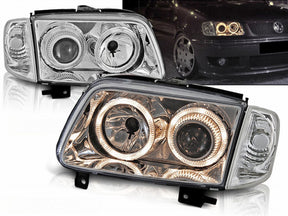 Angel Eyes Scheinwerfer für VW Polo 6N2 99-01 chrom, LED Ringe, Tuning Scheinwerfer