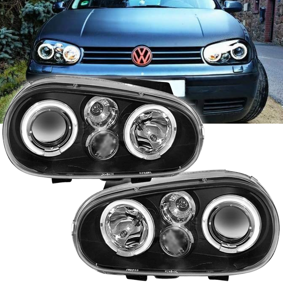 LED Angel Eyes Scheinwerfer für VW Golf IV 4 schwarz inkl NSW 09.1997-09.2003
