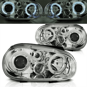 Chrom LED Angel Eyes Scheinwerfer Set für VW Golf 4 1997-2003 mit Nebellicht