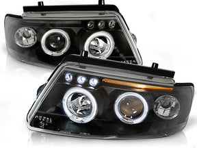 Angel Eyes Scheinwerfer schwarz VW Passat B5 3B 1996-2000 mit LED Standlicht und Ring