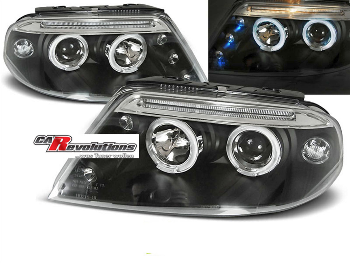 LED Angel Eyes Scheinwerfer Set in schwarz für VW Passat 3BG 09.2000-03.2005