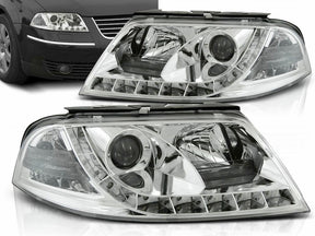 Chrom LED Scheinwerfer Set für VW Passat 3BG 2000-2005, klare Optik
