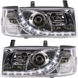 LED Scheinwerfer für [Fahrzeugmodell] mit Tagfahrlicht-Optik, klare Linsen, Chrom-Optik