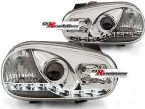 Chrom LED Scheinwerfer Set VW Golf IV 1997-2003 mit Tagfahrlicht-Optik
