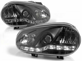 Schwarze LED Scheinwerfer für VW Golf IV 09.1997-09.2003, Tagfahrlicht Optik