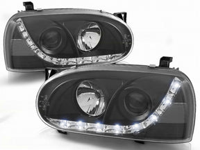 Schwarze LED Scheinwerfer für VW Golf 3 III 91-97 mit Tagfahrlicht-Optik