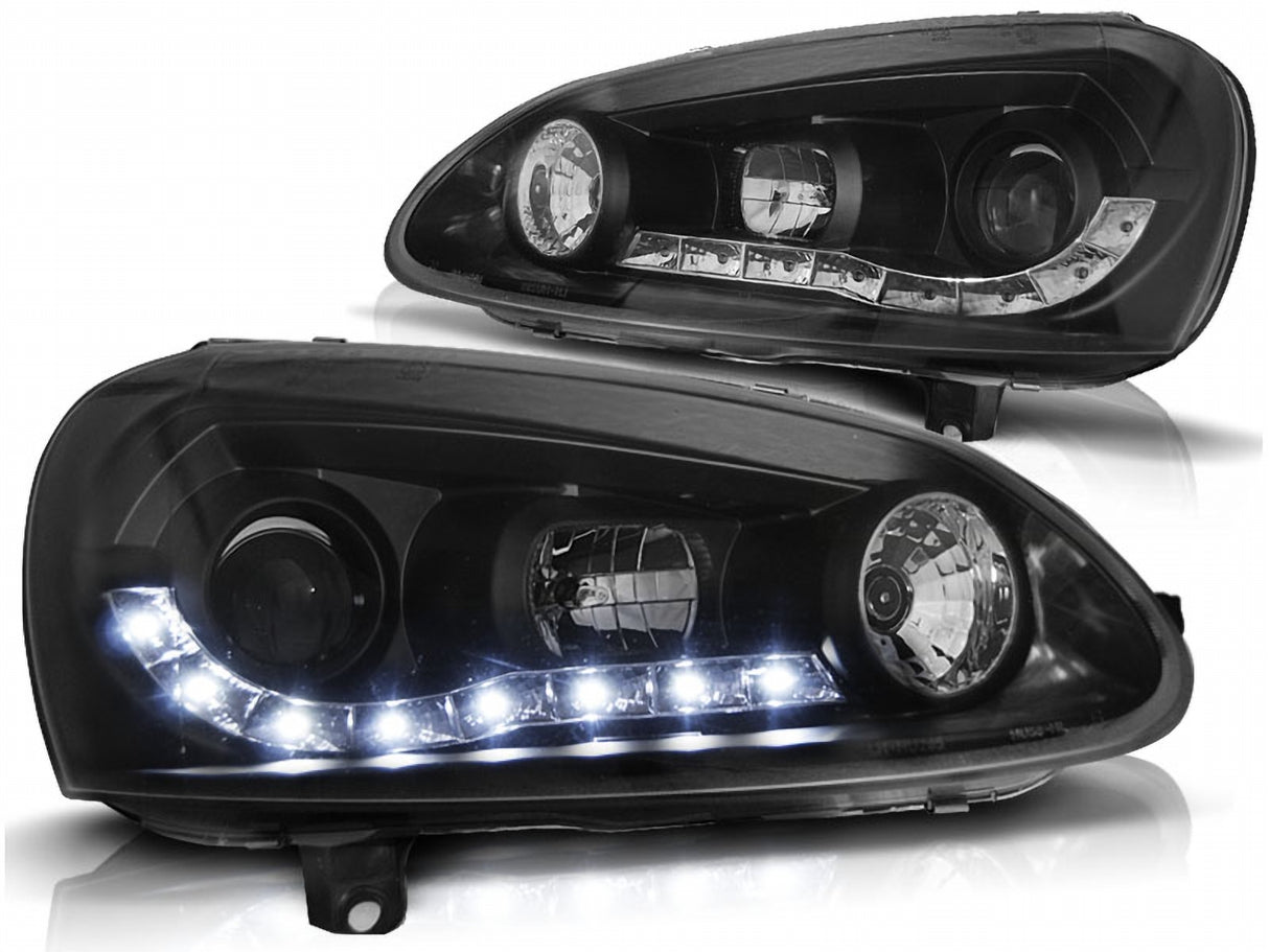 Schwarze LED Scheinwerfer mit Tagfahrlicht für [Fahrzeugmodell] von CR-Tuning