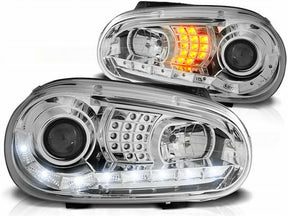 Chrom LED Scheinwerfer Set für VW Golf IV 1997-2003 mit Tagfahrlicht-Optik