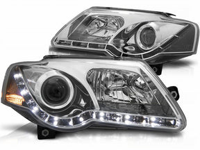 Chrom LED Scheinwerfer Set für VW Passat 3C 05-10 mit Tagfahrlicht-Optik