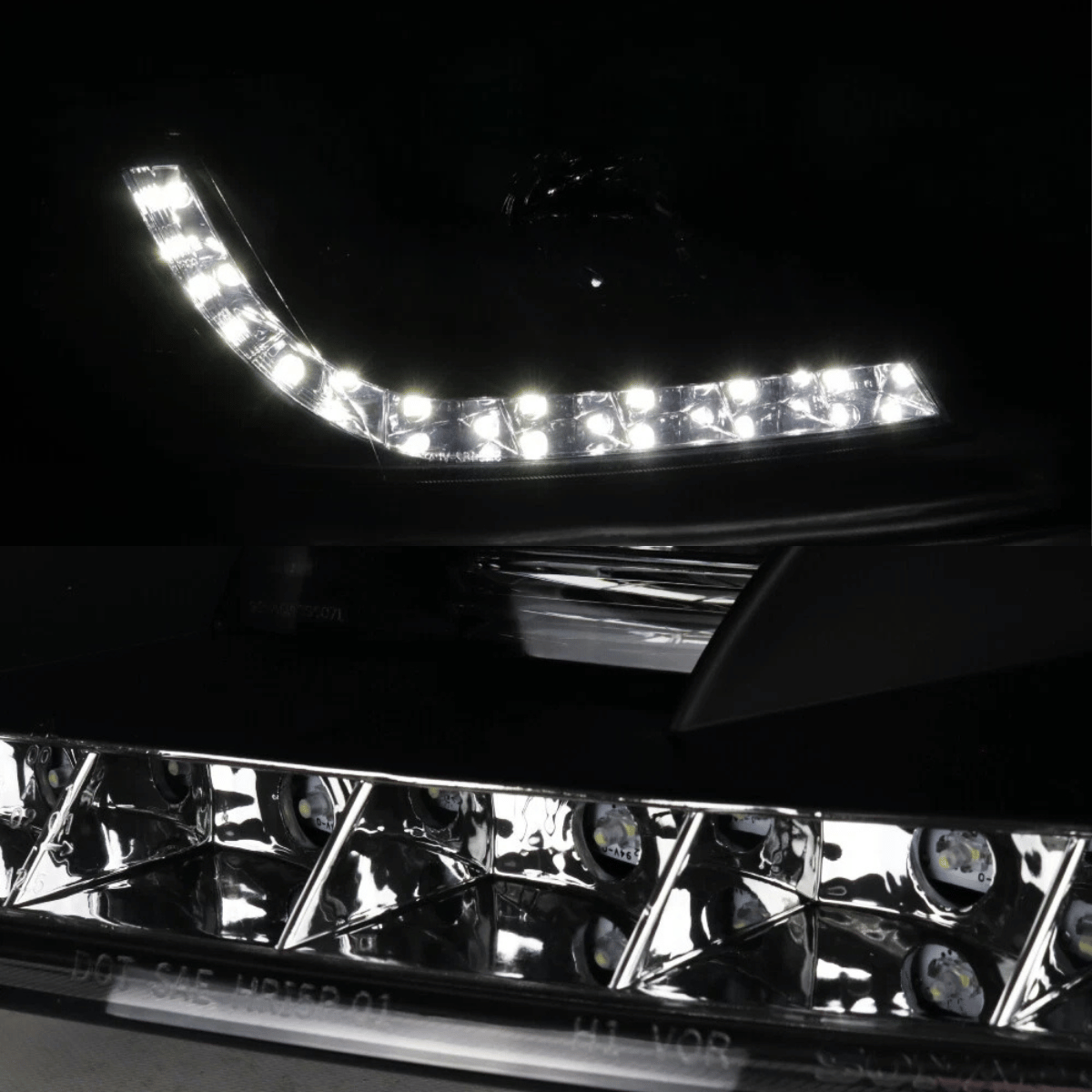LED Scheinwerfer mit Tagfahrlicht für [Fahrzeugmodell] - Frontansicht mit Lichtern