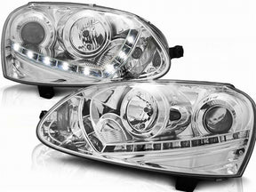 Chrom LED Scheinwerfer Set für VW Golf 5 V 03-2008, mit Tagfahrlicht-Optik