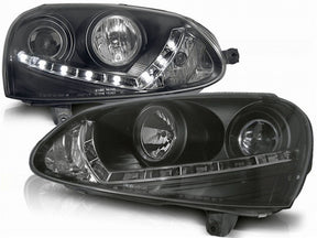 Schwarze LED Scheinwerfer für VW Golf 5 V 03-2008 mit Tagfahrlichtstreifen