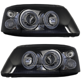 Schwarze Scheinwerfer mit Ringen für Audi A4 B6/B7, LED-Tagfahrlicht-Optik, Tuning-Scheinwerfer