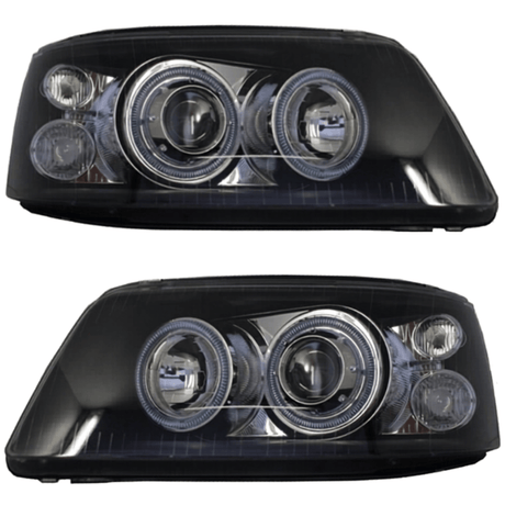 Schwarze Scheinwerfer mit Ringen für Audi A4 B6/B7, LED-Tagfahrlicht-Optik, Tuning-Scheinwerfer