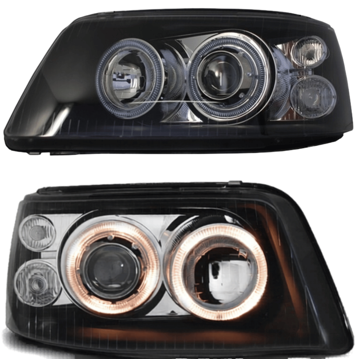 Angel Eyes Scheinwerfer schwarz VW T5 03-09 mit Ringbeleuchtung für Tuning