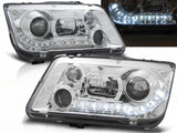 Chrom LED Scheinwerfer Set für VW Bora 1998-2005 mit Tagfahrlicht-Optik