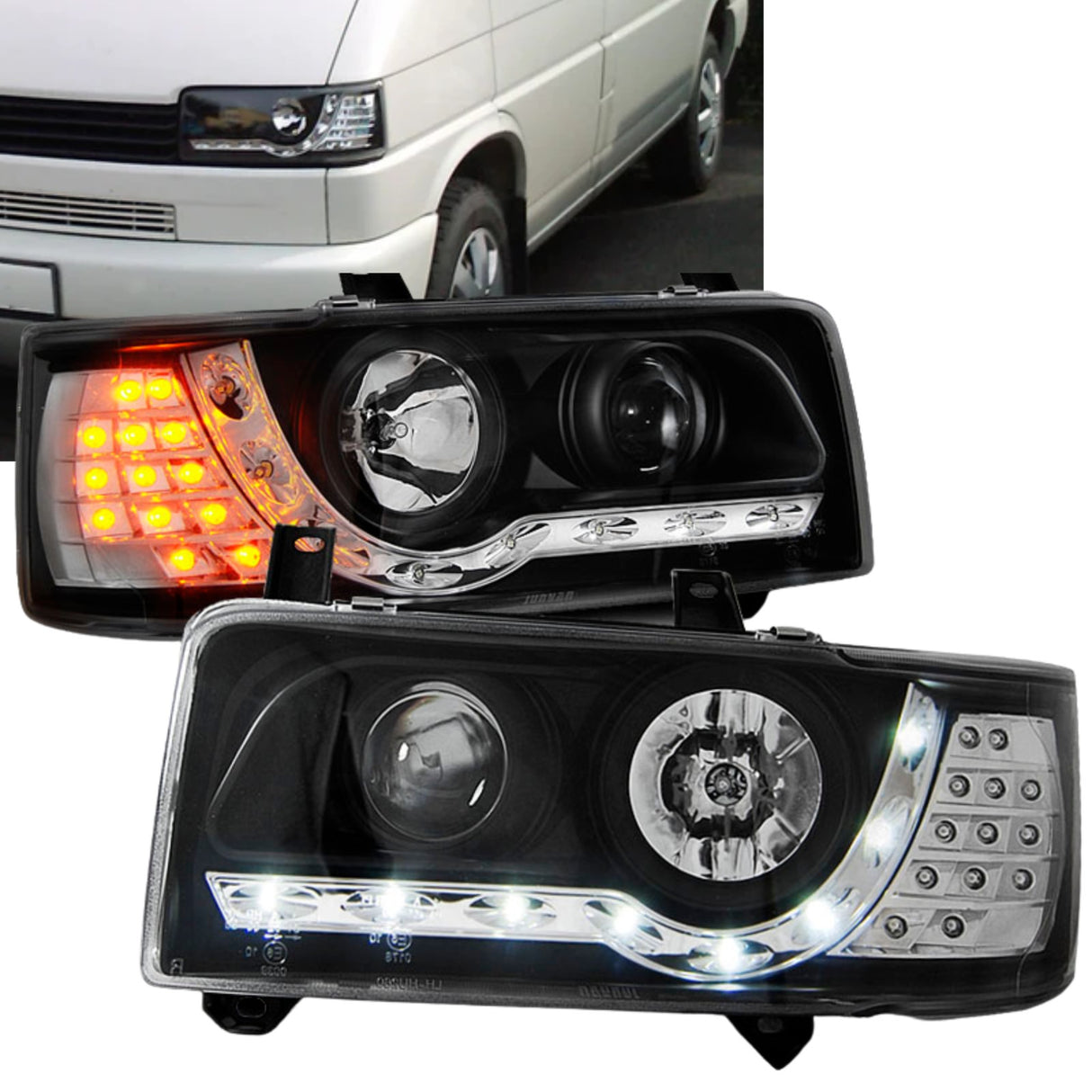 Led Scheinwerfer für VW T4 Bus 1990-2003 schwarz kurzer Vorderwagen