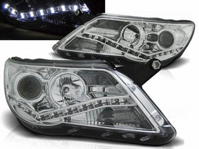 Chrom LED Scheinwerfer Set VW Tiguan 2007-2011 mit Tagfahrlicht Streifen