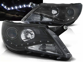 Schwarze LED Scheinwerfer für VW Tiguan 2007-2011 mit Tagfahrlicht-Optik