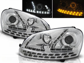 Chrom LED Scheinwerfer Set VW Golf 5 03-2008, mit Tagfahrlicht-Optik