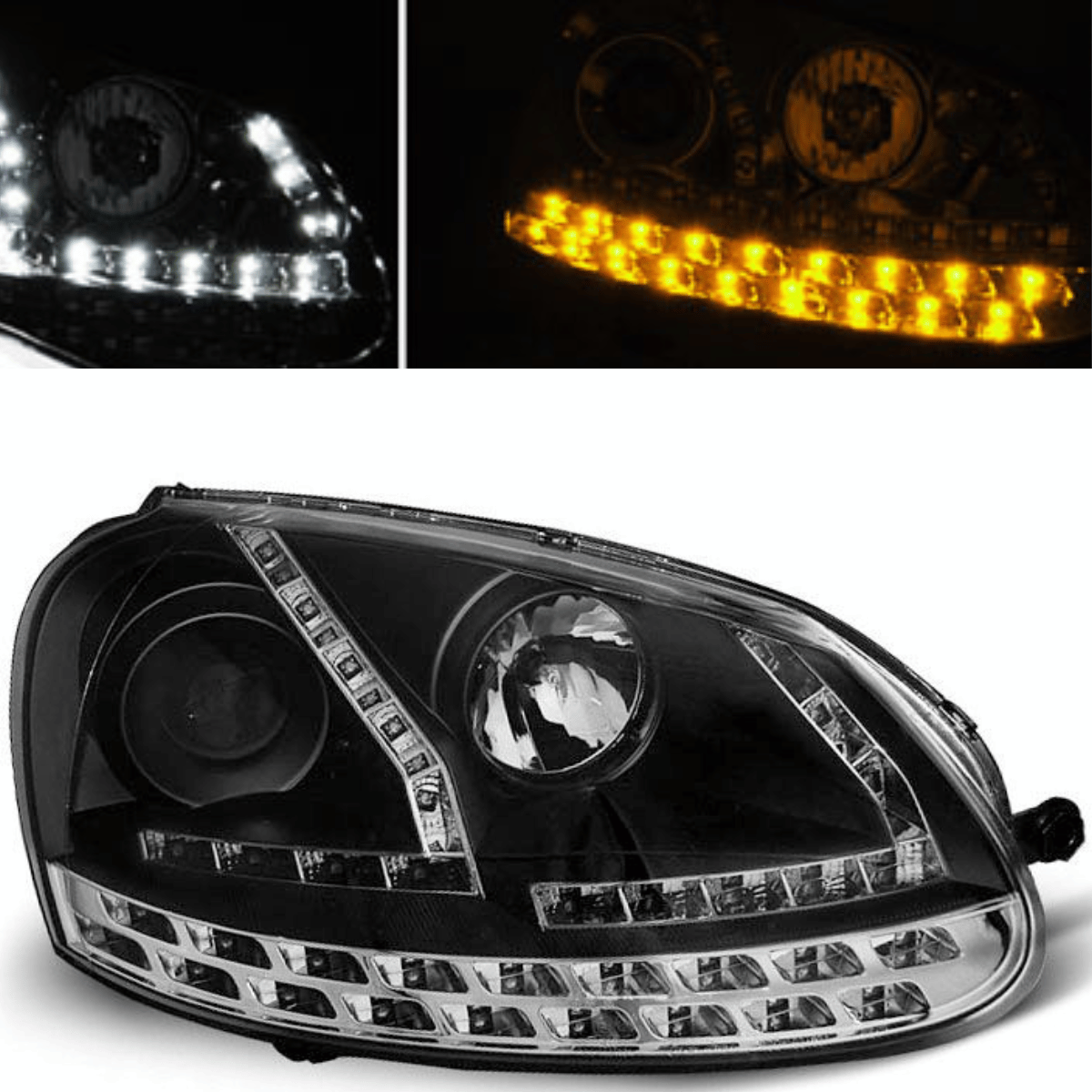 LED Scheinwerfer für VW Golf 5 mit Tagfahrlicht Funktion und Blinker, schwarz