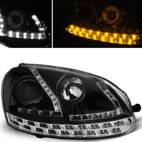 LED Scheinwerfer für VW Golf 5 mit Tagfahrlicht Funktion und Blinker, schwarz