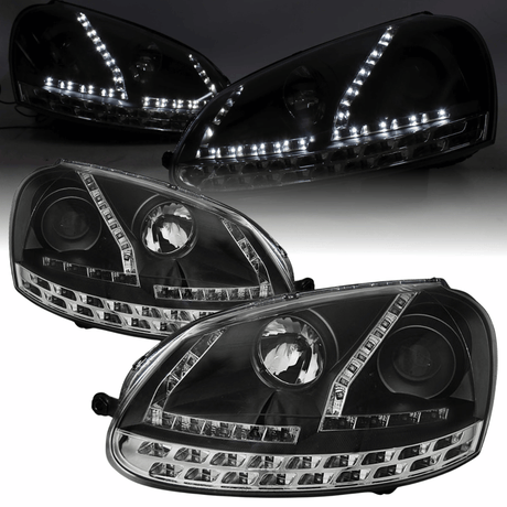Scheinwerfer Set mit LED Blinker H7 Upgrade, schwarzes Design für VW Golf V
